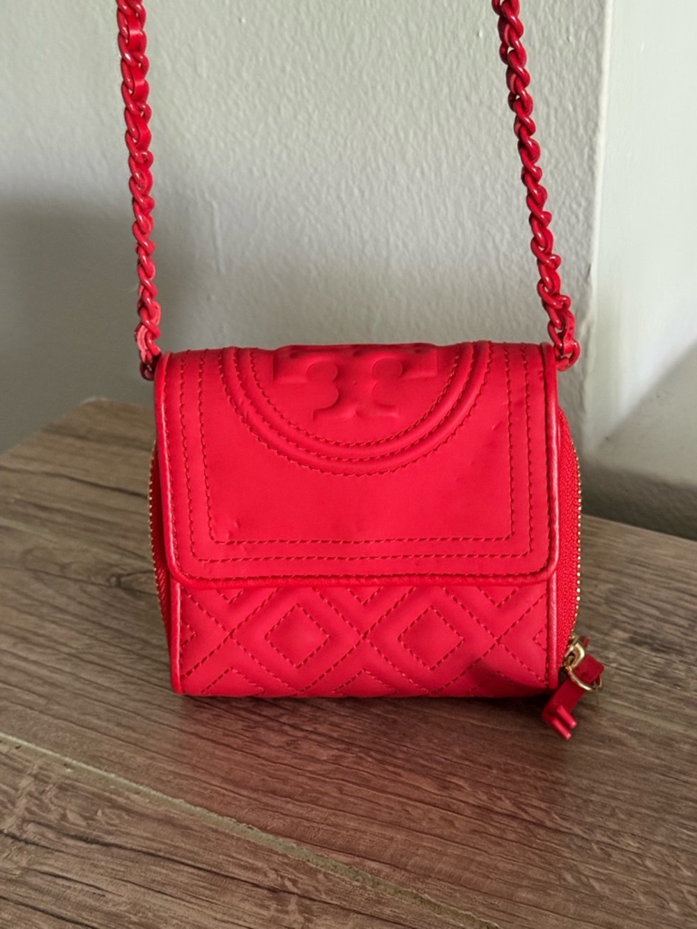 Tory Burch Bright Red Quilted Mini Crossbody